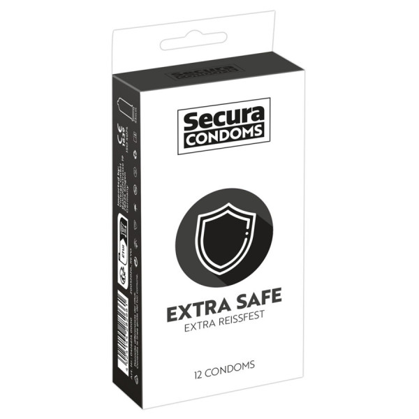 Préservatifs lubrifiés, plus épais, en latex x12 avec réservoir Extra Safe 53 mm 